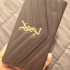 Yves Saint Laurent Black Wallet with Gold Logo